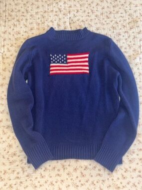 Blue Knit Sweater with American Flag Motif